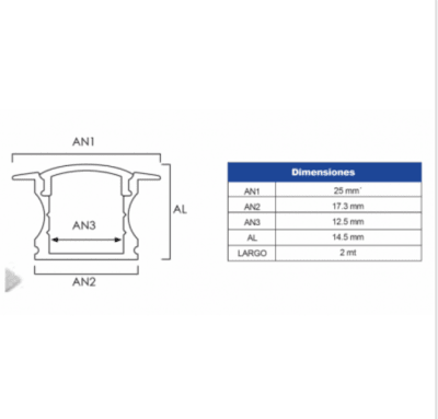 Perfil Aluminio Difusor 1201 2mt Alto Embutido