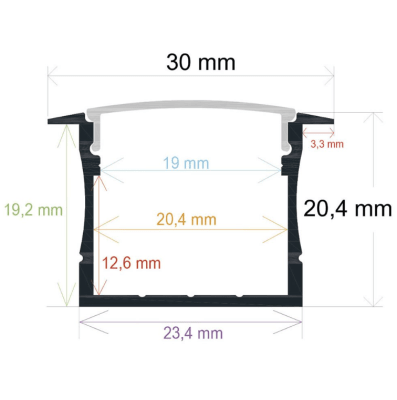 Perfil Aluminio Difusor 3020T 2mt Embutido (vm)