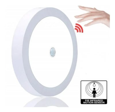 Panel 18W Redondo Sobreponer 6000K Luz Fría Sensor Mov.