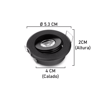 Foco Spot Mini 1W 3000K Luz Cálida Negro Embutido Basculante