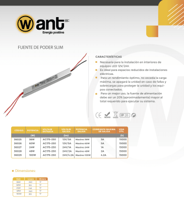 Fuente de Poder 12V 8,3A 100W Delgada 290x17x17mm
