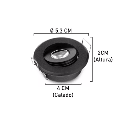 Foco Spot Mini 1W 6000K Luz Fría Negro Embutido Basculante (wd)