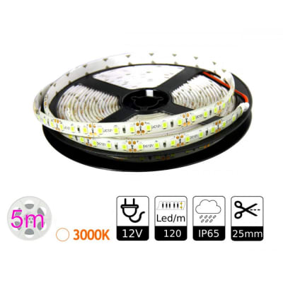Cinta Led 12V 2835 9,6W/m IP65 120Led/m 3000K Blanco Cálido