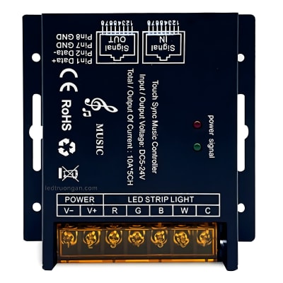 Control Remoto Touch RF RGBWC Sensor Musical Aluminio Negro 12-24V 4x10A
