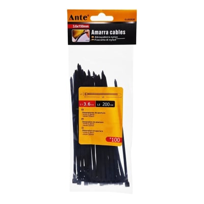 Amarra Plástica Negro 200x3.6mm 100un