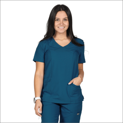 POLERA CLINICA MUJER MOMENTUM 5002 AZUL PETROLEO