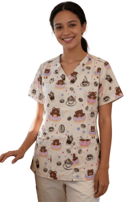 POLERA CLINICA MUJER ESTAMPADA GREEN TOWN 500V 1901