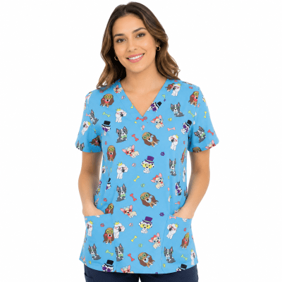POLERA CLINICA MUJER ESTAMPADA MAEVN 9810 DOGS
