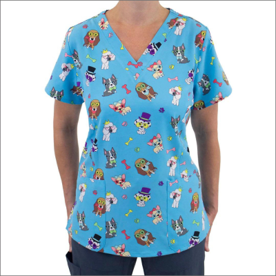 POLERA CLINICA MUJER ESTAMPADA MAEVN 9810 DOGS