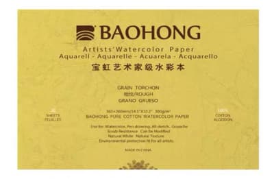 BLOCK ACUARELA BAOHONG 100% ALGODÓN GRANO GRUESO 360X260MM