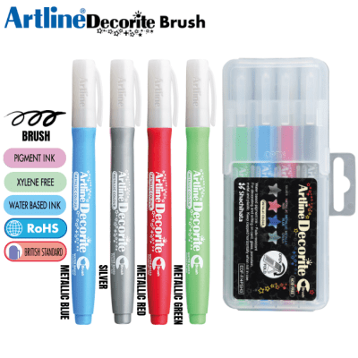 Set Artline Decorite brush pen Colores metalizados 4U