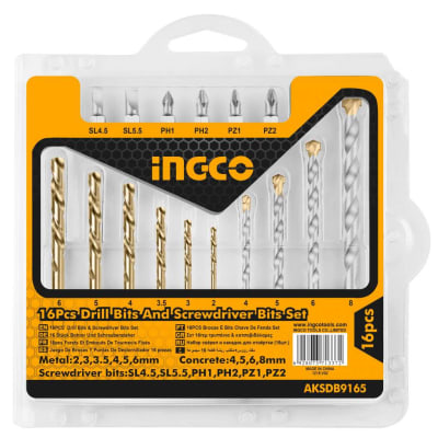 Juego De Brocas Concreto + Acero Y Puntas 16pzas Ingco