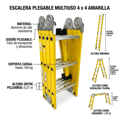 Escalera Plegable Articulada 4x4 16 Escalones 4.52mts Bolton