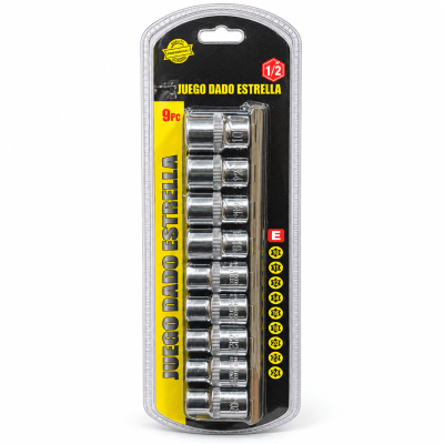 JUEGO DADO ESTRELLA TORX 9 PIEZAS CUADRANTE 1/2