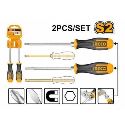 Juegos Destornilladores de Golpe 2PCS Cruz /Paleta Ingco HSGT6802081