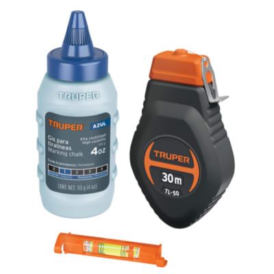 Tiralineas Tizador 30 Metros Con Tiza Y Nivel De Gota Truper1