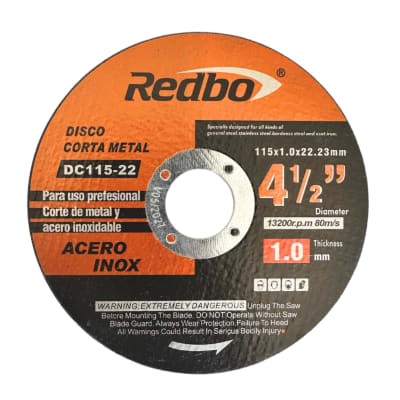 Disco Corte 4 1/2x1.0mm Para fierro inox Redbo 115x1.0x22mm