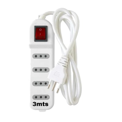 Alargador Electrico 3mts Zapatilla 4 Tomas Con Interructor Blanco