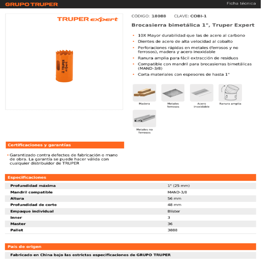 SIERRA COPA BIMETAL TRUPER 25mm-14
