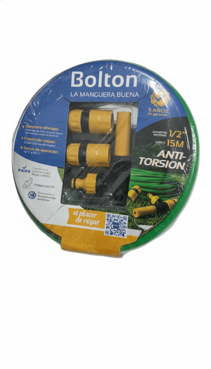 Manguera Reforzada Anti-torcion 1/2 15m + Acoples Mt Bolton 0