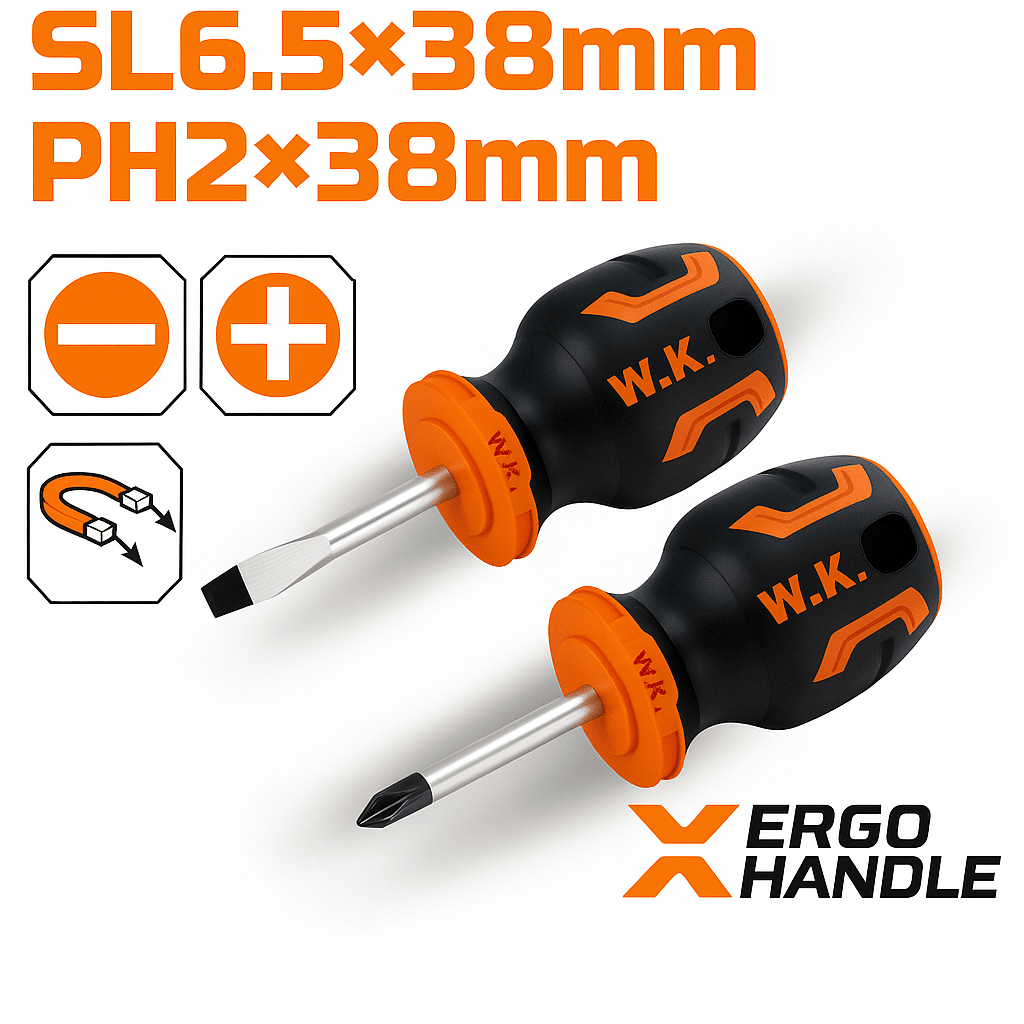 Set De Destornilladores Cortos 2pcs Cruz Y Paleta 38mm Wokin3