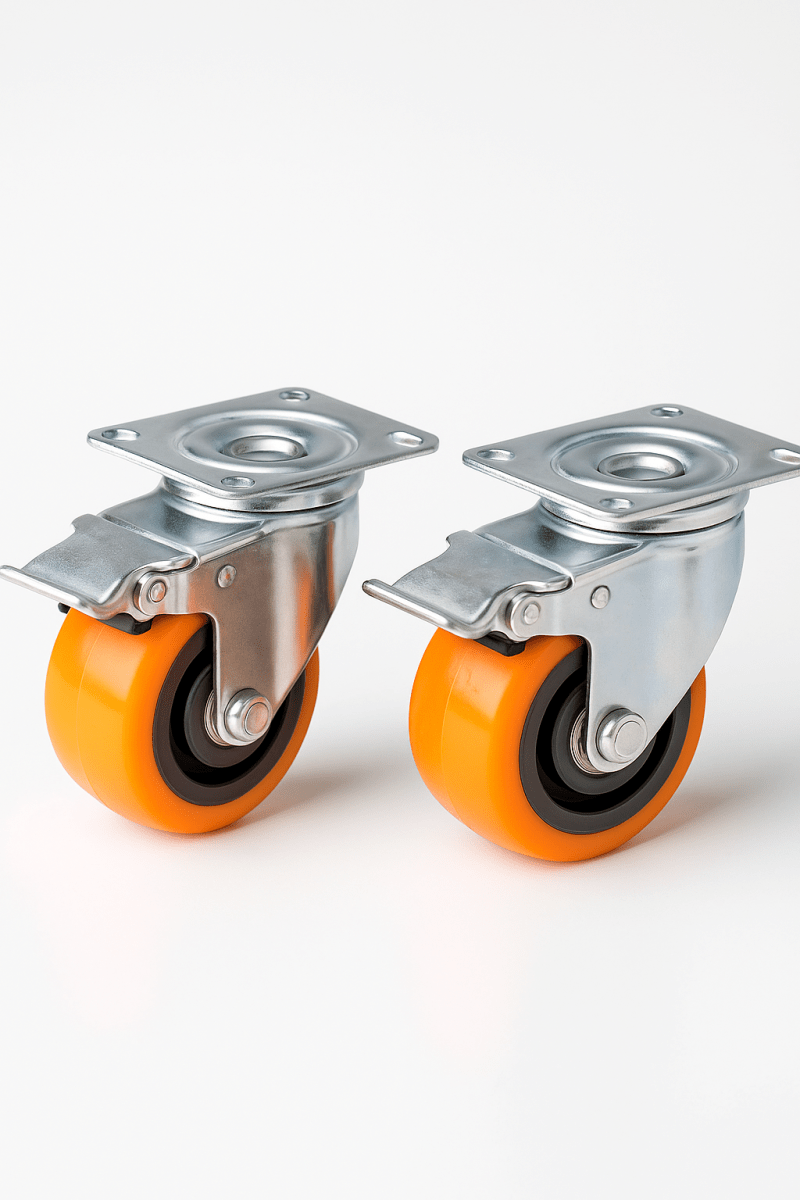 RUEDA GIRATORIA 4 PULG PACK 2 UND CON RODAMIENTO NARANJA CON FRENO3