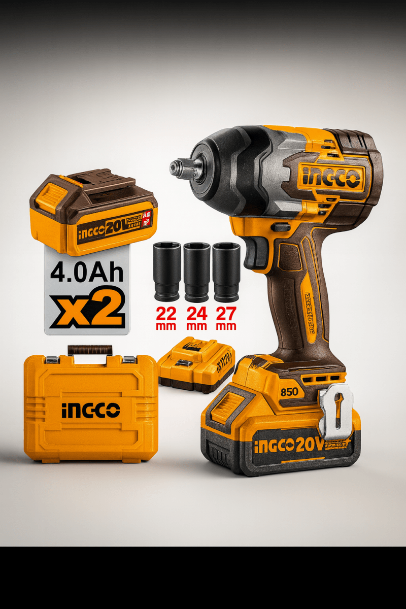 PISTOLA DE IMPACTO BL 850NM 20V 2 BATERIAS+1CARGADOR INGCO3