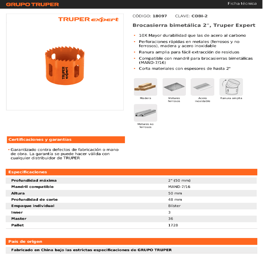 SIERRA COPA BIMETAL TRUPER 50mm-22