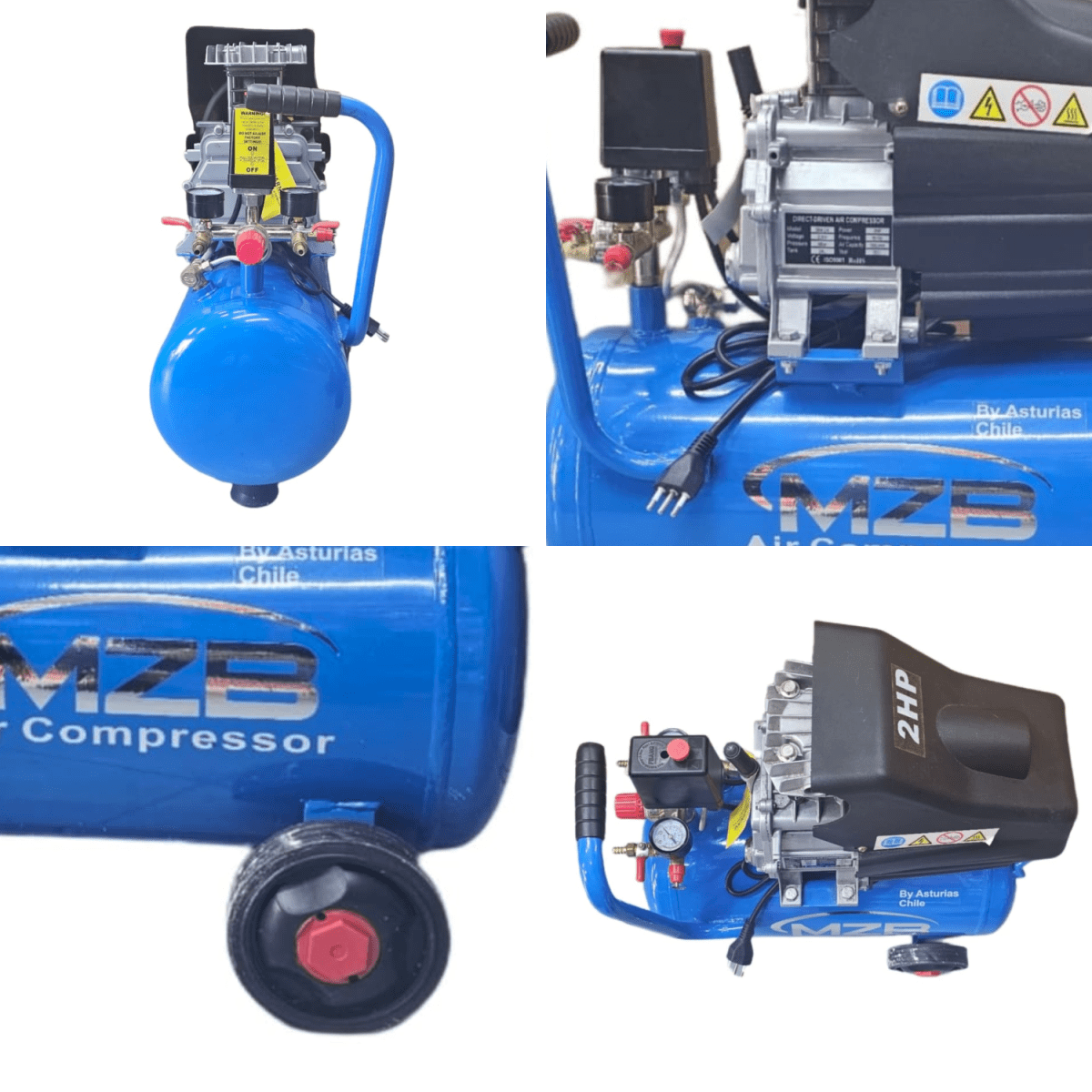 Compresor de aire eléctrico portátil total 24LT de 2hp 220v 8Bar 115psi MZB5