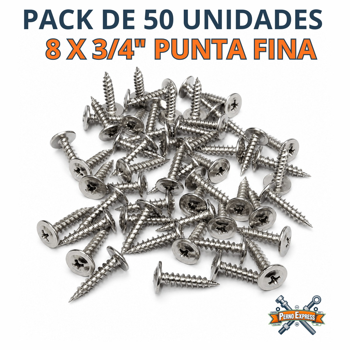PACK TORNILLOS INOX PUNTA FINA 8 x 3/4 Pulgadas x50 Unidades5