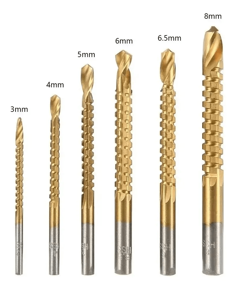 Set 6 Brocas Sierras Hss Recubierta De Titanio 3 A 8 Mm1