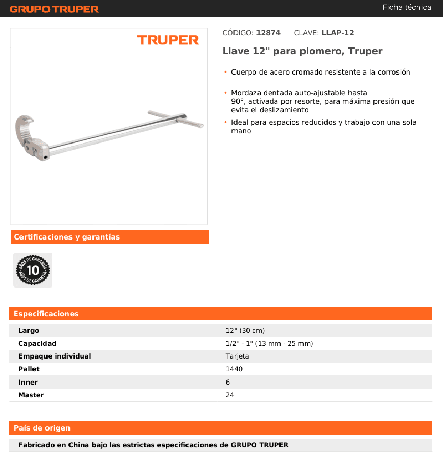 LLAVES TRUPER P/GASFITER 1/2¨-1¨LLAP-122