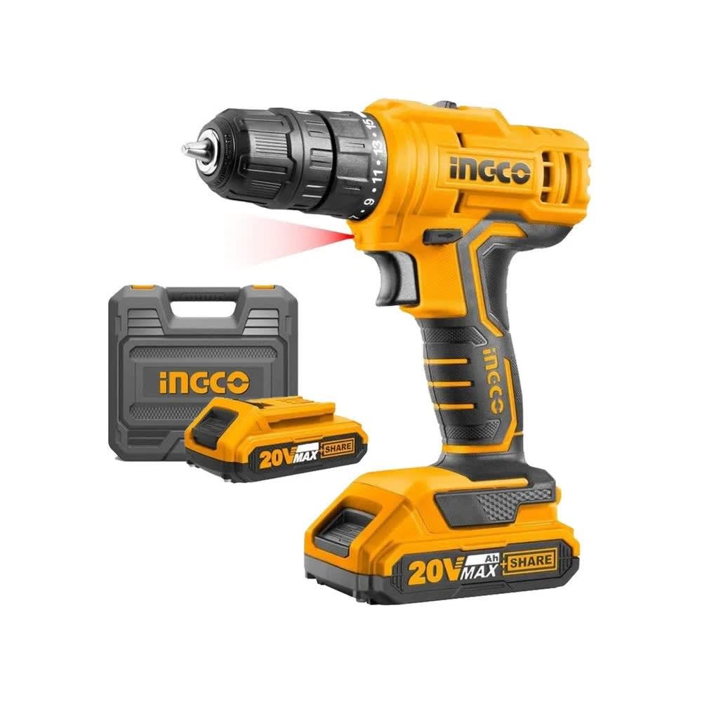 Taladro Ingco 20v 2 Bat 1 Cargador Con Maleta Cdli200123