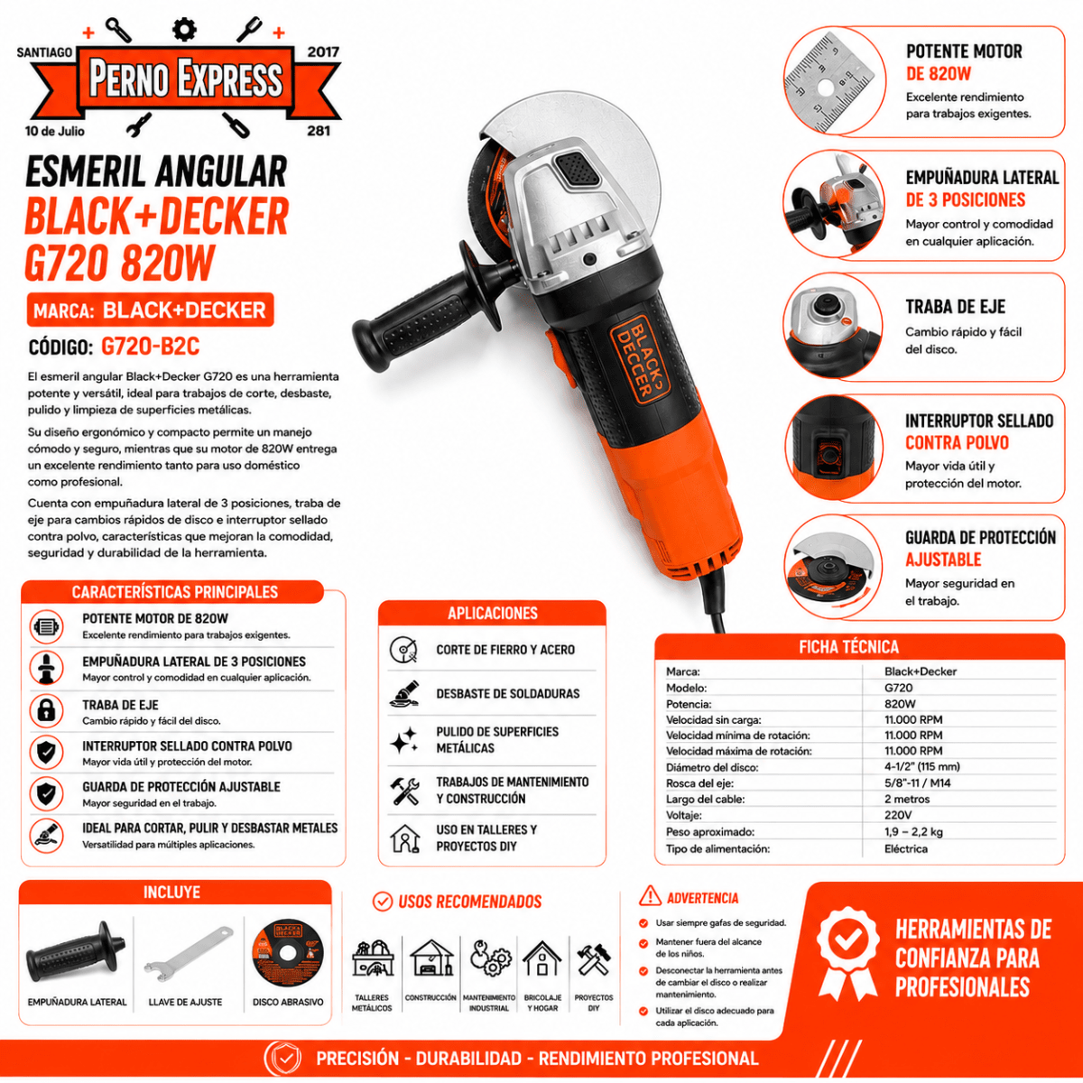 BLACK DECKER 4.1/2 820W 220V 50-60HZ2