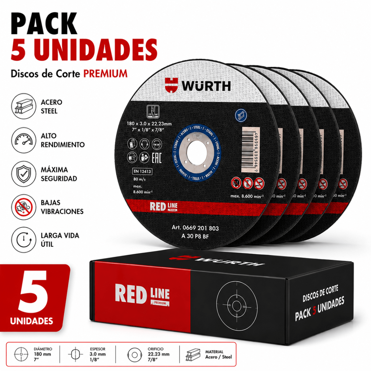 DISCO DE CORTE FIERRO 7*3.0mm WURTH x5 Unidades3