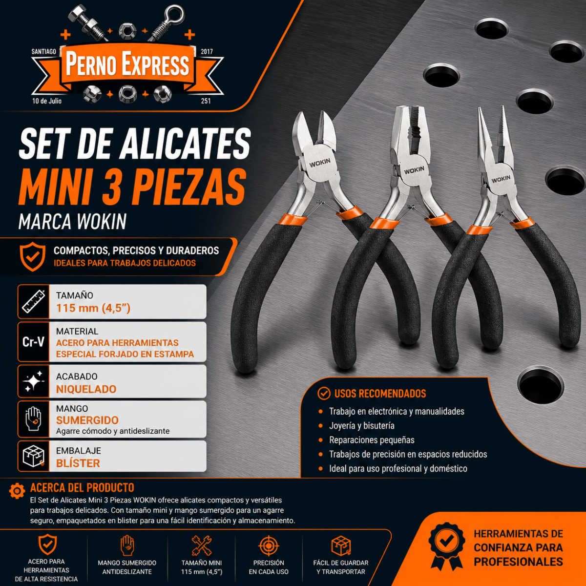 Set De Alicates Mini 4,5 Pulg 3 Piezas Marca Wokin2
