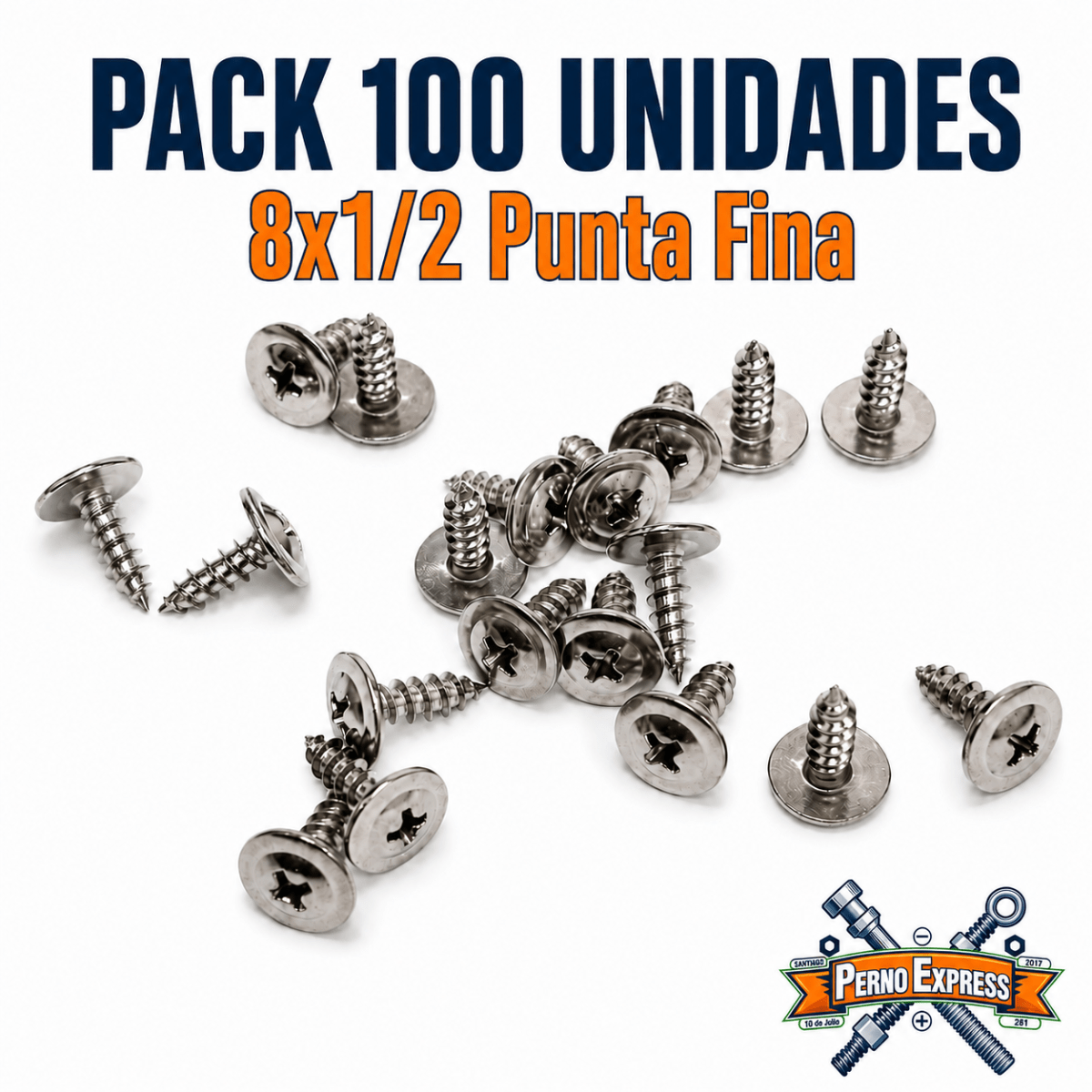 PACK TORNILLOS INOX PUNTA FINA 8x1/2 x100 Unidades5