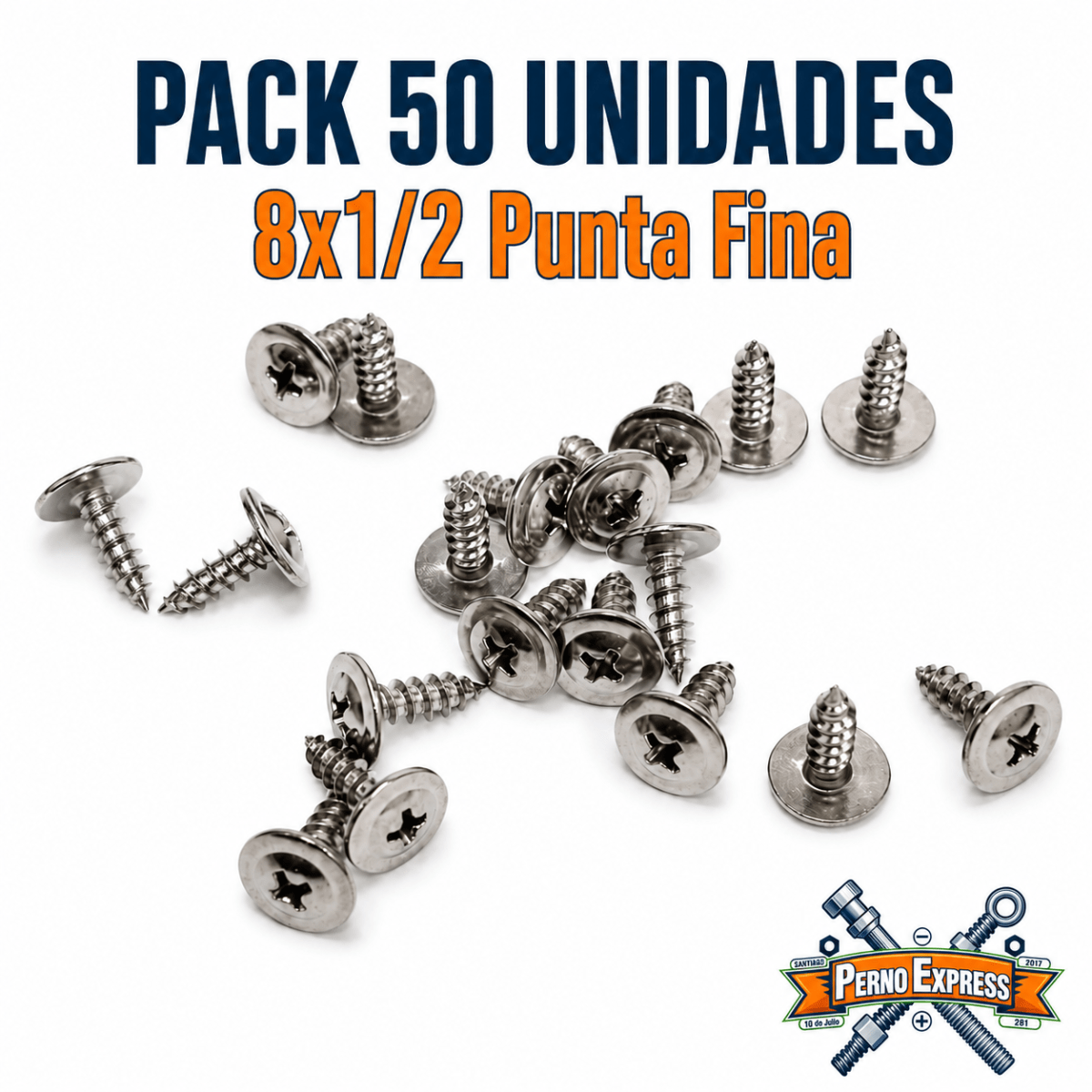 PACK TORNILLOS INOX PUNTA FINA 8x1/2 x50 Unidades5