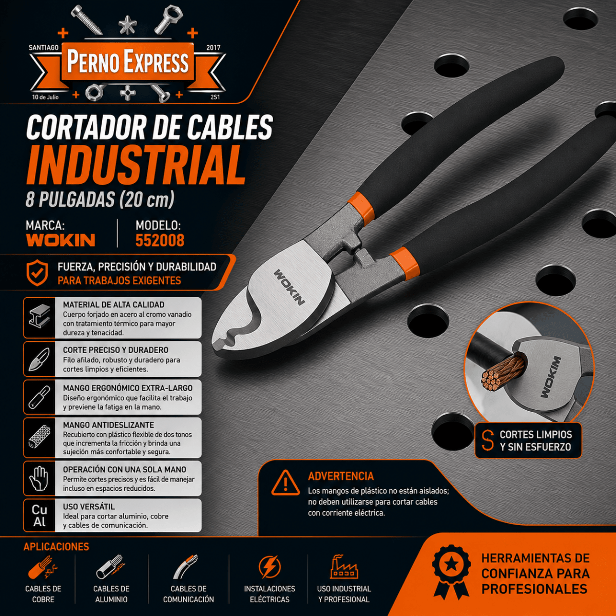 Alicate Corta Cable Piola 8 PuLG 200mm Wokin2