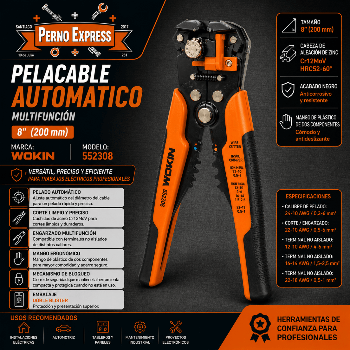 Alicate Pelaclable Automático 8puLG Wokin2