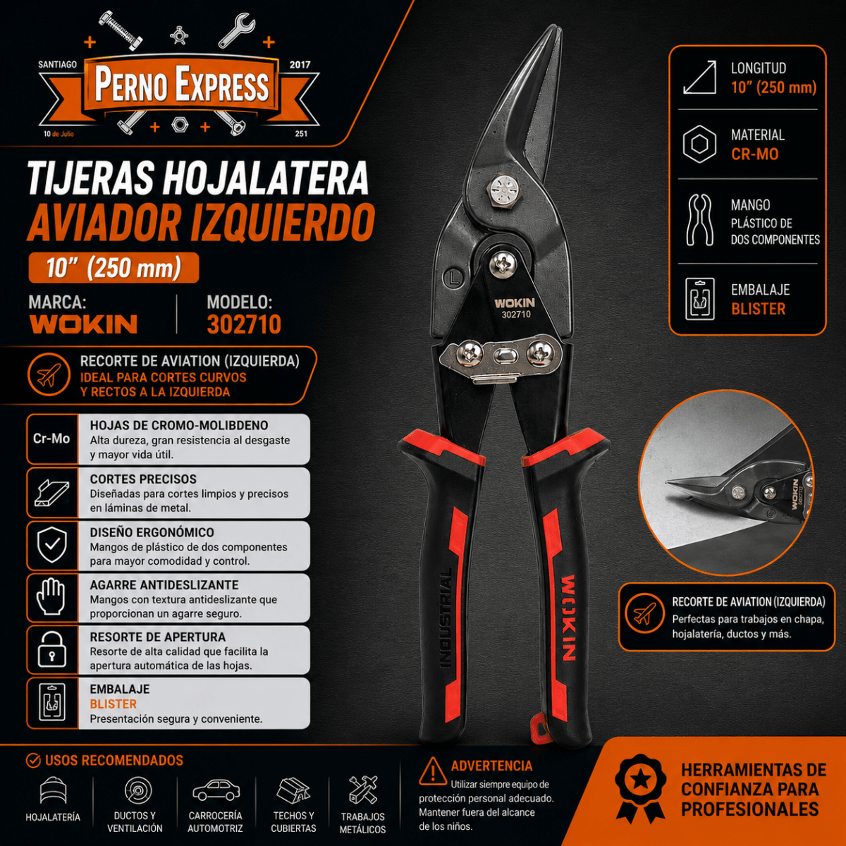 Tijera De Aviacion Izquierda 10puLG Wokin2