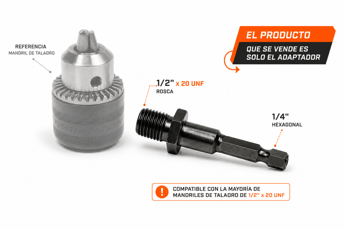 Adaptador Portabrocas 1/4 Hexagonal A 1/2 X 20unf4