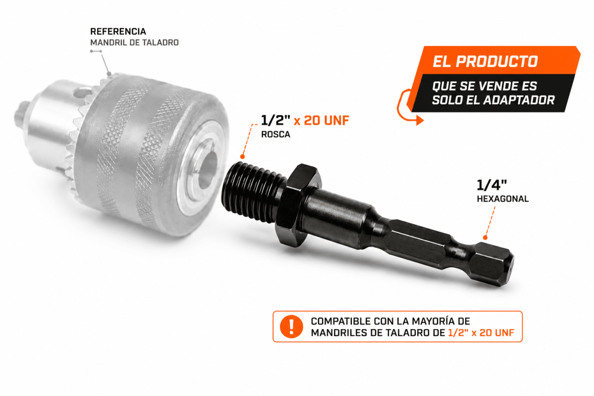 Adaptador Portabrocas 1/4 Hexagonal A 1/2 X 20unf3