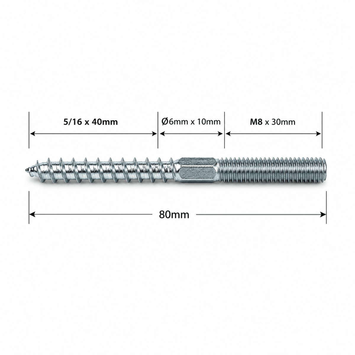 PERNO TORNILLO HILO M8x5/16x80mm + Tarugo nylon 10mm Pack 4 Unidades8