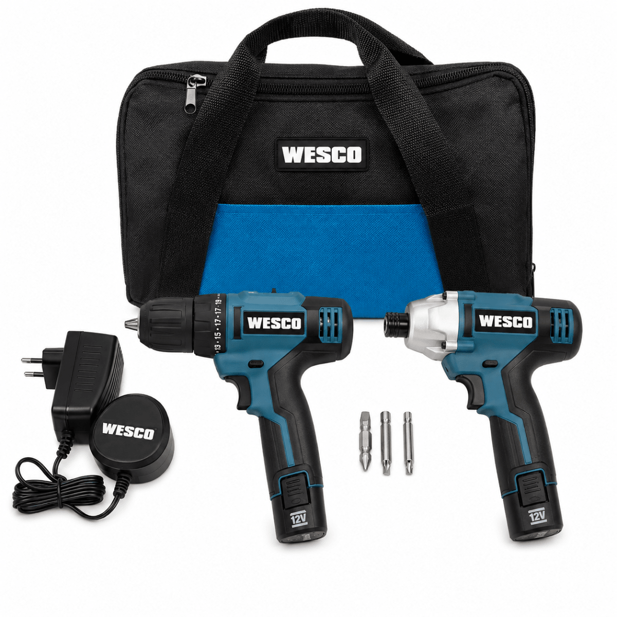 Kit Taladro + Atornillador Impacto 12v + 2 Bat 1 Carg Wesco 0