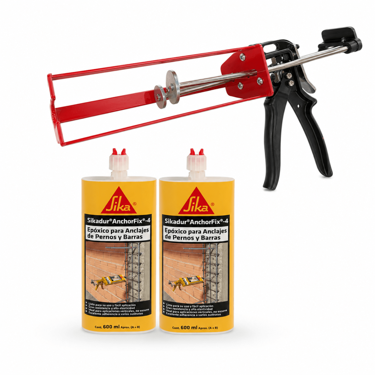 PACK 2 SIKADUR ANCHORFIX -4 + PISTOLA DOBLE 600ML ANCLAJE QUIMICO 0
