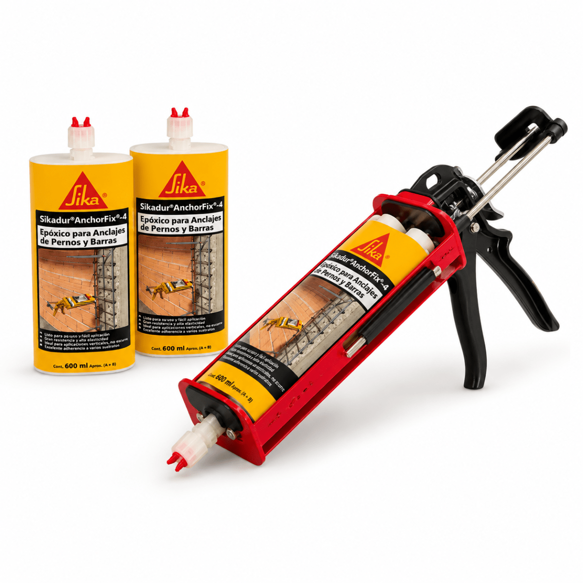 PACK 2 SIKADUR ANCHORFIX -4 + PISTOLA DOBLE 600ML ANCLAJE QUIMICO2