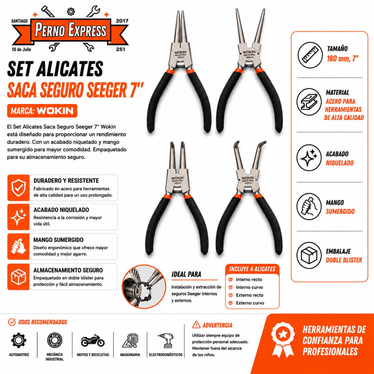 Set D/alicate Para Seguro 4pcs 7pulg 180mm Wokin2