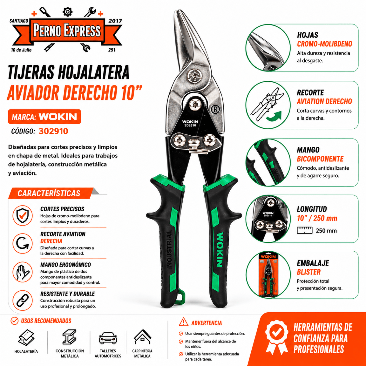 Tijeras De Aviacion Derechas 10puLG WOKIN2