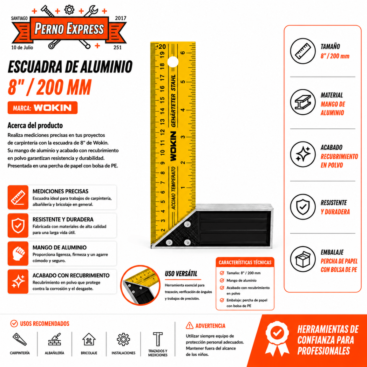 Escuadra Carpintero 8 Pulgadas WOKIN2